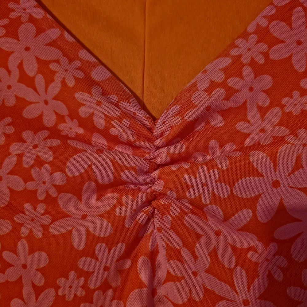 Wild Fable Orange Floral Mesh Mini Dress Size L Y2K Sheer Overlay Lined